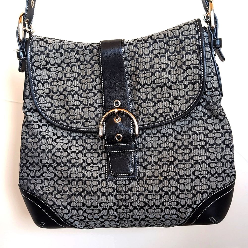 Coach ♣️Rare Limited Edition Vintage Signature Black Canvas Leather Trim Hobo - Picture 14 of 15